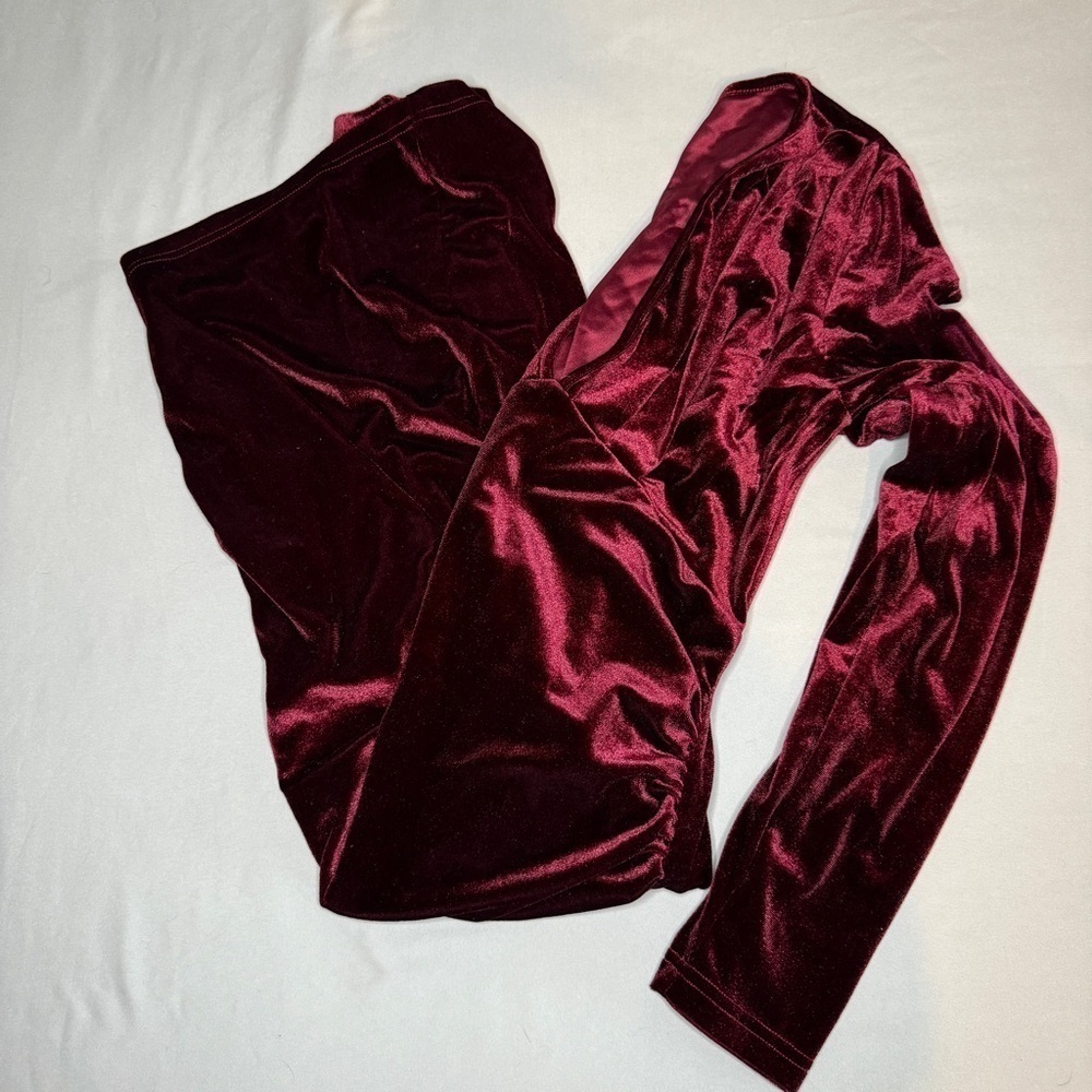 Maroon Velvet V-Neck Dress